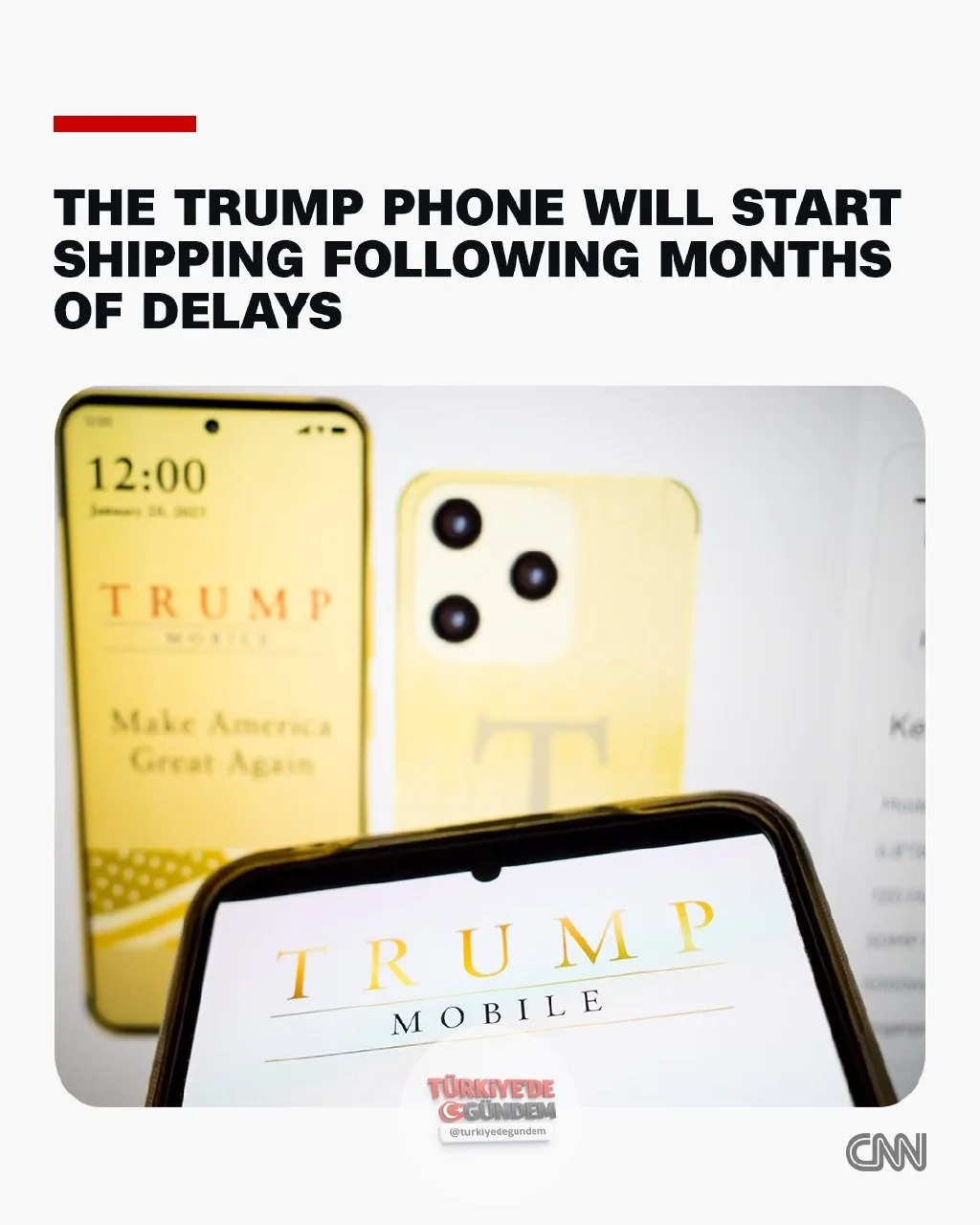 Trump Mobile'ın 100 dolarlık ön ödemeleri almaya başlamasından yaklaşık bir yıl, web sitesinin teslimatın "şarta bağlı" olduğunu duyurmasından ise birkaç gün sonra, altın kaplama Trump Telefonlarının bu hafta sevkiyatına başlanacağı şirket tarafından