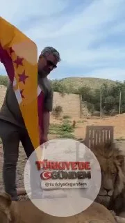 Bir Galatasaray taraftarı, şampiyonluğu aslanlarla birlikte kutladı;