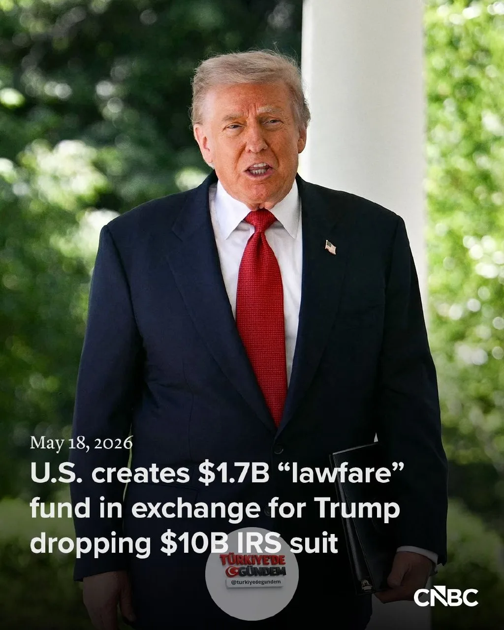 Başkan Donald Trump, iki büyük oğlu ve Trump Organization, Adalet Bakanlığı'nın "hukuk savaşı" mağduru olduğunu iddia eden kişilerin taleplerini karşılamak üzere 1,776 milyar dolarlık bir fon oluşturması karşılığında, Gelir İdaresi'ne (IRS) karşı açt