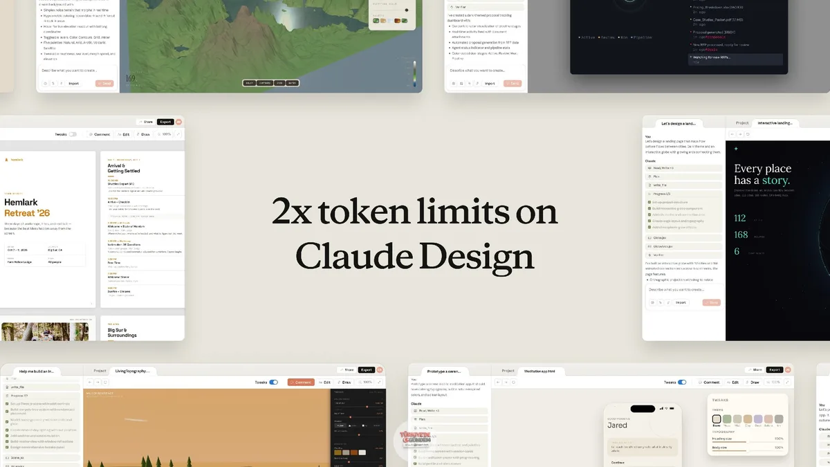 Claude Design ile artık daha fazlasını oluşturabilirsiniz. Tüm planlardaki token limitlerini iki katına çıkardık.