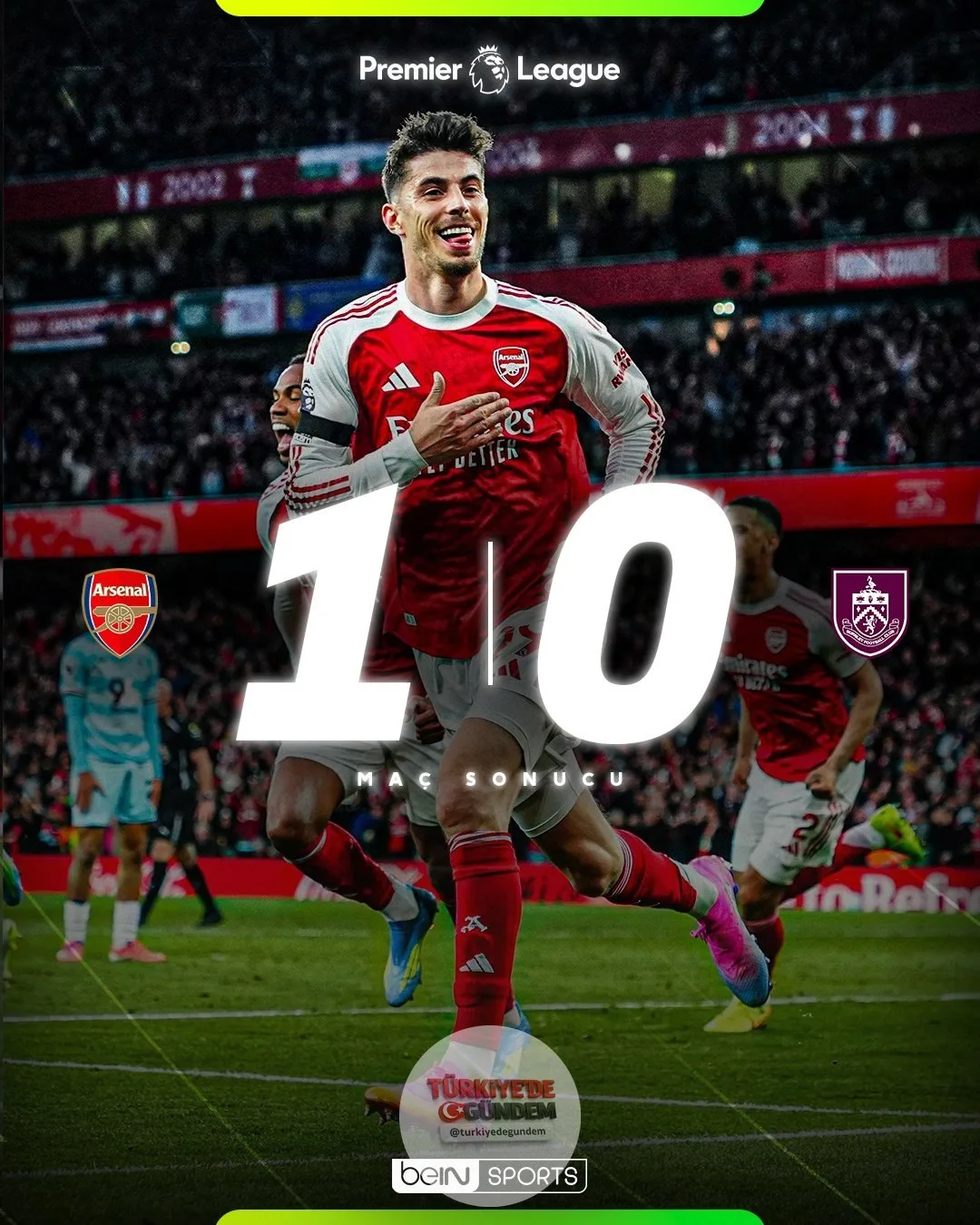 Kai Havertz'in golü, üç puanı getirdi; Arsenal, maç fazlasıyla zirvede puan farkını 5'e yükseltti! Arsenal 1-0 Burnley