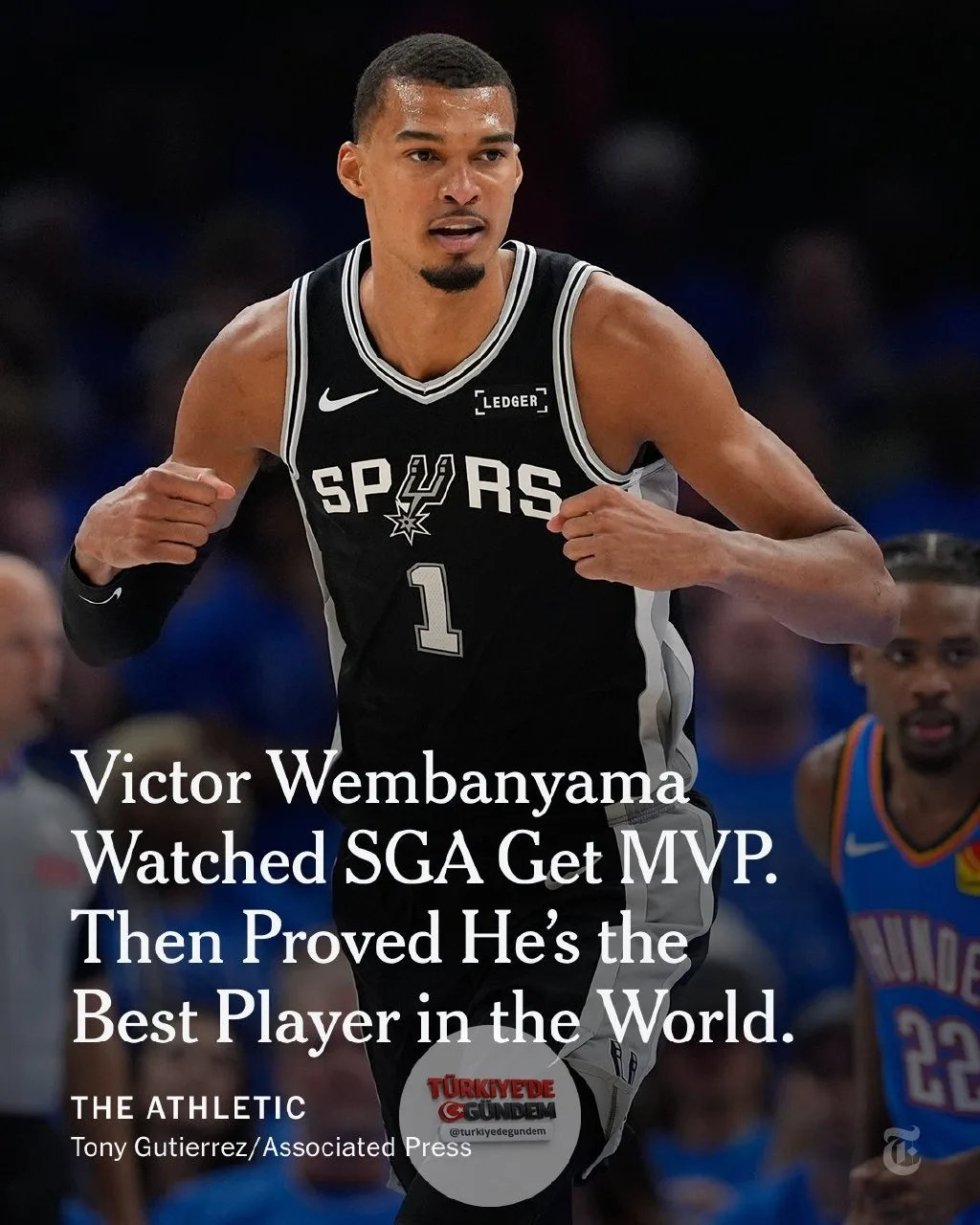 The Athletic'in haberine göre; Victor Wembanyama, çok istediği MVP ödülünün Shai Gilgeous-Alexander'ın ellerine gidişini izledi. Ardından Batı Konferansı finallerinin ilk maçında Wembanyama, köşe yazarımızın ifadesiyle neden dünyanın en iyi oyuncusu