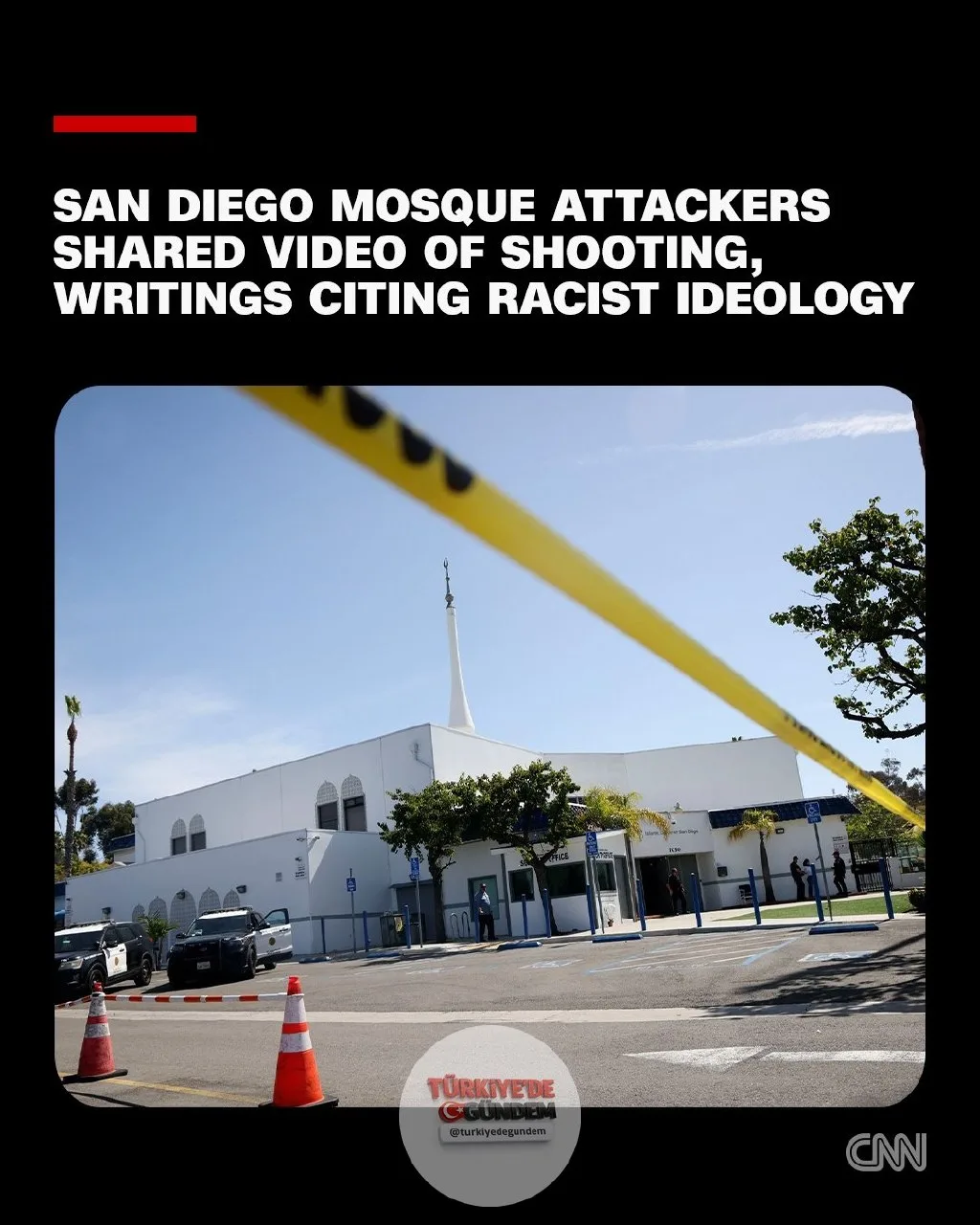 San Diego'daki bir camide Pazartesi günü üç kişiyi öldüren saldırganlar, saldırı anını canlı olarak yayınladı ve ırkçı, İslamofobik ve antisemitik ideolojilere atıfta bulunan uzun bir yazılı belge paylaştı.