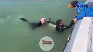 Samsun'da derede mahsur kalan yunusu dalgıç polisler kurtardı