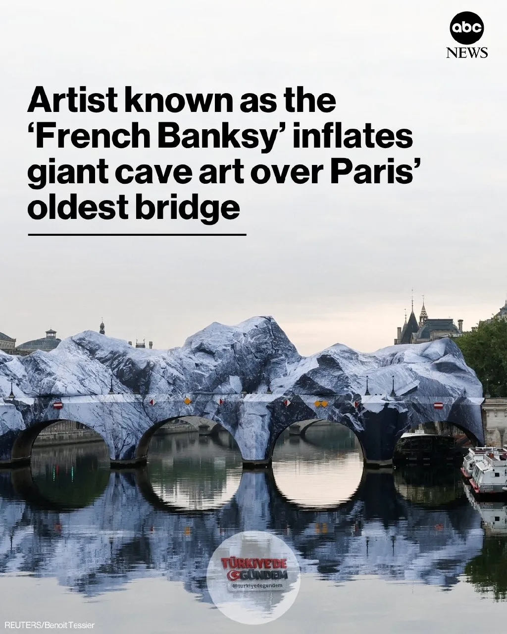 Paris'in en eski köprüsü bu hafta gözden kayboldu. "Fransız Banksy" olarak bilinen sanatçı JR, Pont Neuf üzerine dev bir "mağara" enstalasyonu yerleştirdi. Devamını oku: