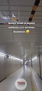 Japonya'daki bir metro istasyonunda, tavanın su sızdırmaya başlaması üzerine kalıcı bir çözüm bulunana kadar uygulanan geçici sistem.