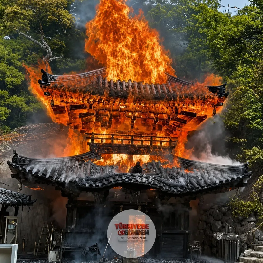 Japonya’da 1.200 yıldır yandığına inanılan “ebedi alev”e ev sahipliği yapan tarihi Budist tapınağı çıkan yangında kül oldu