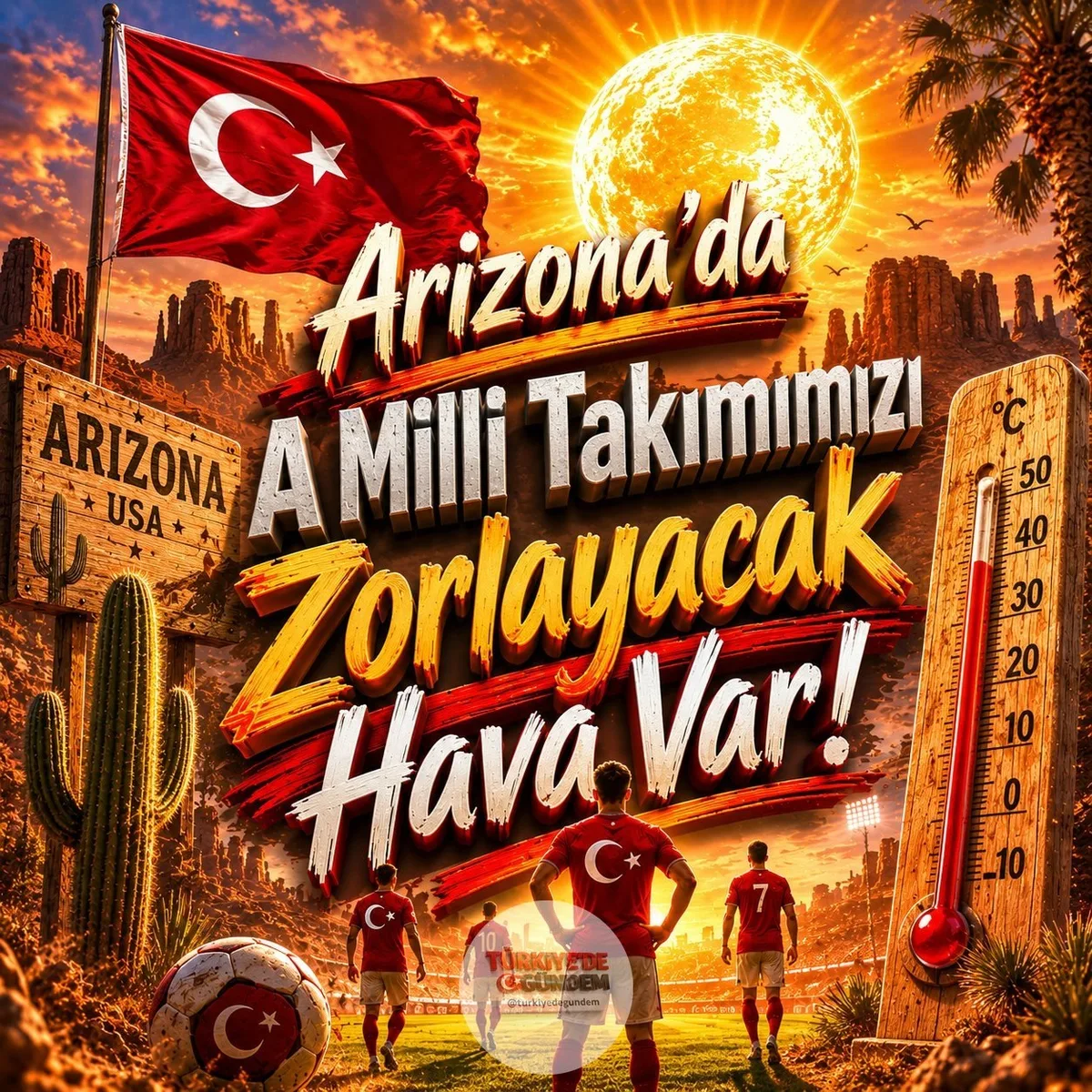 Dünya Kupasında Milli takımımızın kamp yeri Arizona'daki Mesa şehri belirlenmiş. Mesa, Sonoran Çölü'nün ortasında yer alıyor. Çok sıcak ve düşük neme sahip. Ultraviyole (UV) indeksi çok sağlıksız. 1 Haziran'dan itibaren burada sıcaklık gündüz 42 dere