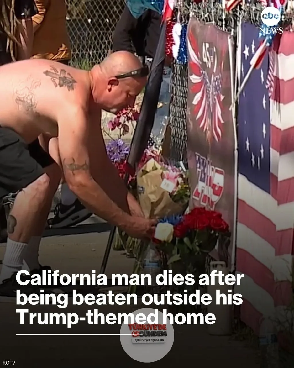 Güney Kaliforniya'da, evinin ön bahçesinde sergilediği Amerikan bayrakları ve "Make America Great Again" (Amerika'yı Yeniden Harika Yap) temalı eşyalarla tanınan 69 yaşındaki bir adam, evinin önünde uğradığı saldırıdan günler sonra hayatını kaybetti.