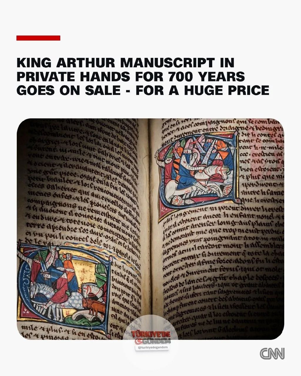 Kral Arthur ve Merlin efsanelerinin erken dönem bir versiyonunu içeren ve yaklaşık 700 yıldır özel koleksiyonlarda bulunan orta çağ el yazması, bu yaz nadir görülen bir müzayedede satışa çıkıyor.