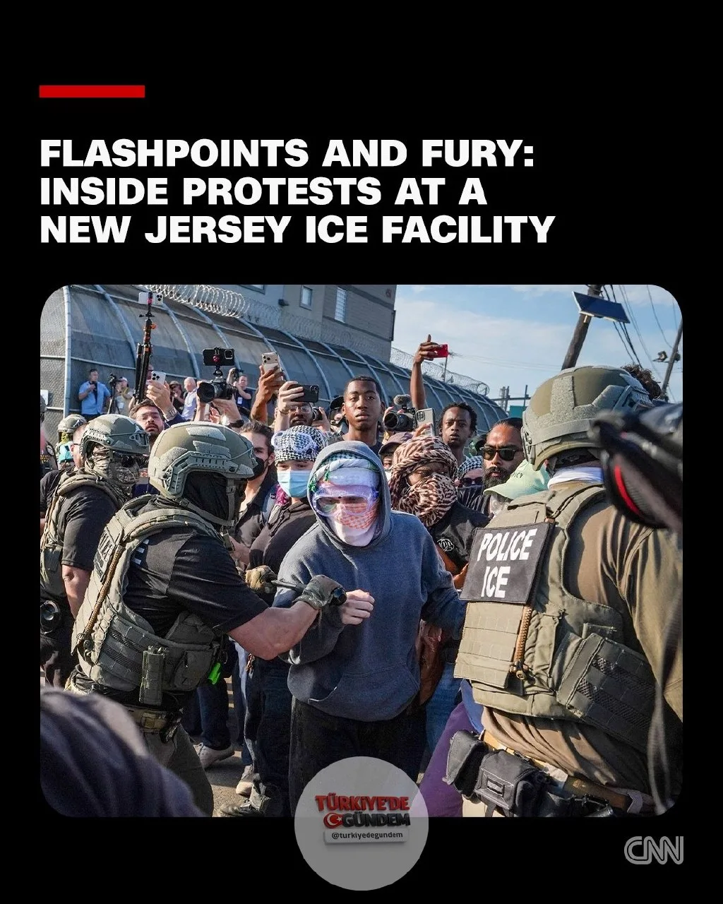 New Jersey'nin Newark kenti dışındaki gösterişsiz bir sanayi bölgesi, bir ICE (Göçmenlik ve Gümrük Muhafaza) gözaltı merkezi önünde protestocuların federal ajanlarla birbiri ardına çatışması ve milletvekillerinin denetim ile gözetim çağrısında bulunm