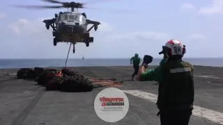 ABD Merkez Kuvvetler Komutanlığı (CENTCOM): "ABD Donanmasına ait bir uçak gemisi, okyanusun ortasında kendi kendine yeten devasa bir şehir gibidir. Yaklaşık üç futbol sahası uzunluğundaki bu platformlarda 5.000'den fazla denizci görev yapmaktadır. Op