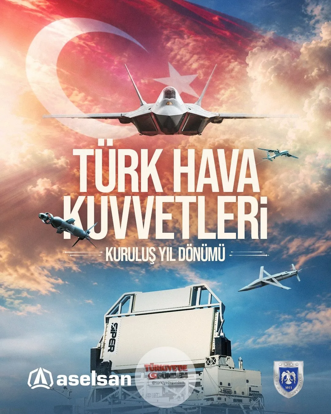 Gökyüzündeki çelik pençemiz Hava Kuvvetleri Komutanlığımızın 115. kuruluş yıl dönümü kutlu olsun. Oyun değiştiren sistemlerimizle hava platformlarımızın gücüne güç katmaya devam edeceğiz.