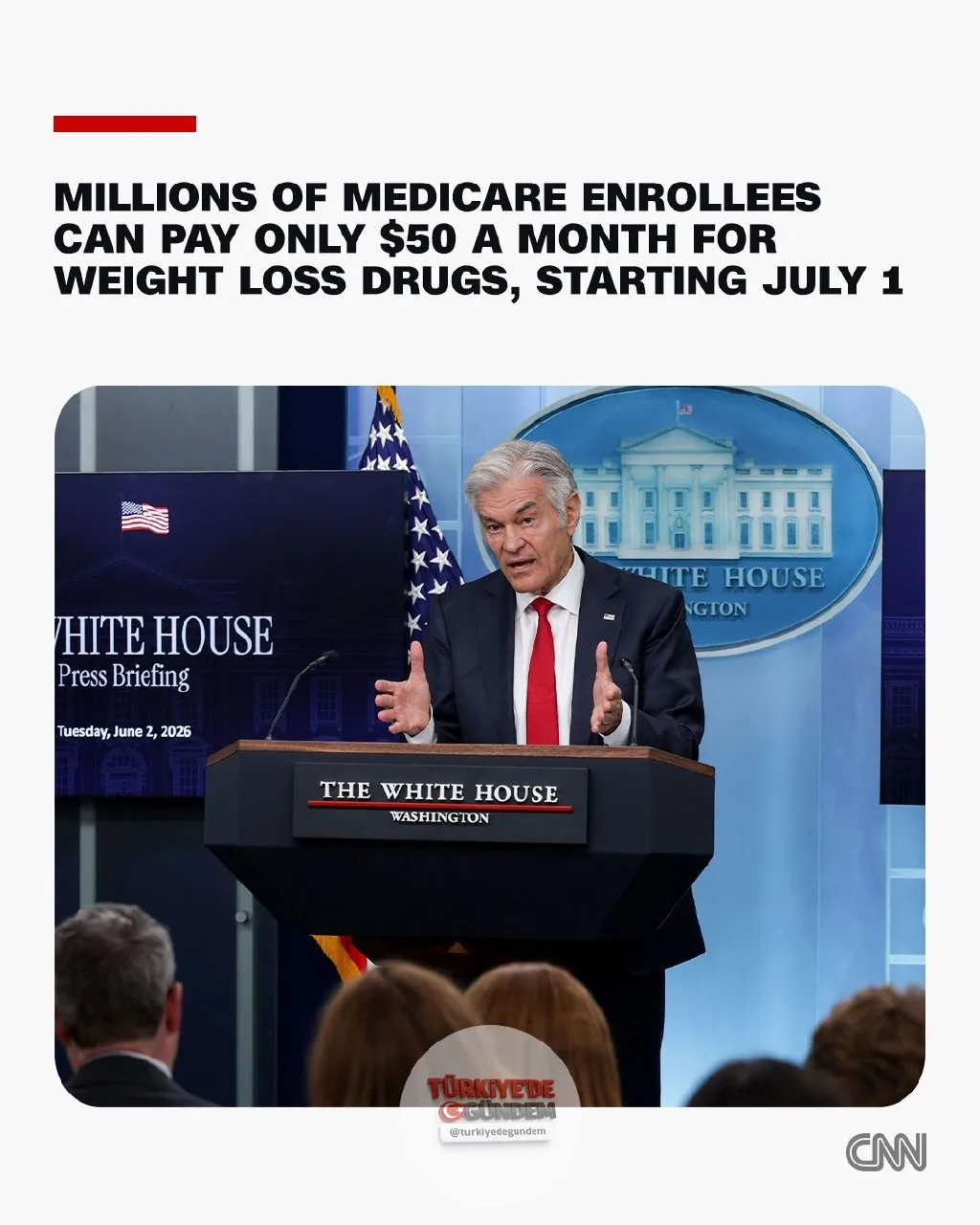 Medicare'den yararlanmaya hak kazanan kişiler, 1 Temmuz'dan itibaren oldukça popüler ancak pahalı olan GLP-1 ilaçlarını aylık 50 dolar karşılığında temin edebilecek. Açıklama, Beyaz Saray'daki bir bilgilendirme toplantısında Medicare ve Medicaid Hizm