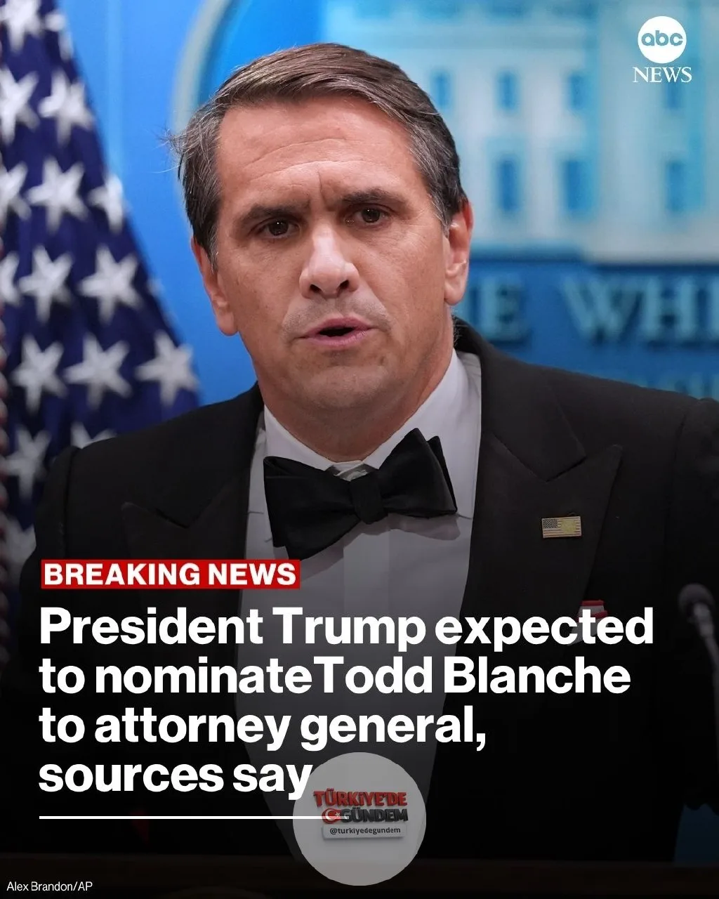 Başkan Trump, Çarşamba akşamı katıldığı bir yemekte, konuyla ilgili iki kaynağın aktardığına göre, vekaleten görev yapan Adalet Bakanı Todd Blanche'ı bu göreve kalıcı olarak aday göstereceğini açıkladı.