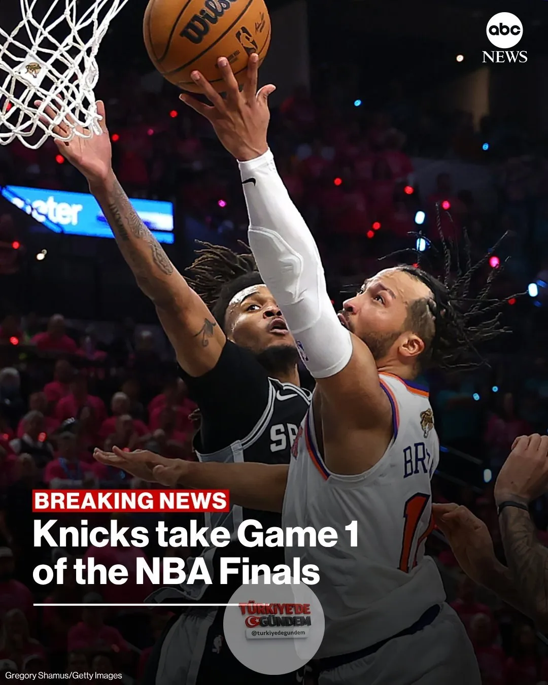 SON DAKİKA: New York Knicks, NBA Finalleri'nin ilk maçında San Antonio Spurs'ü mağlup ederek seride 1-0 öne geçti. İkinci maç Cuma gecesi oynanacak.