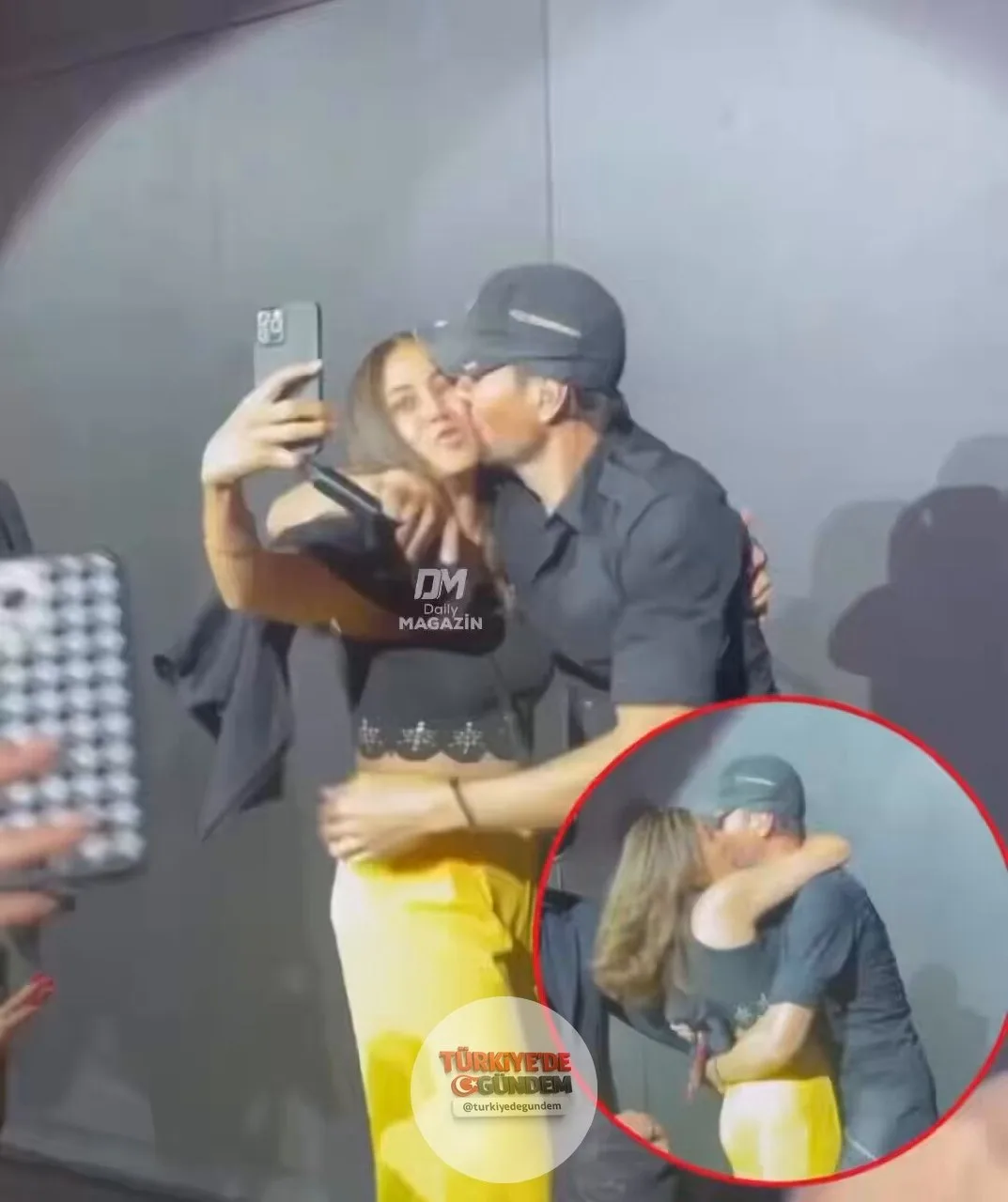 Enrique Iglesias, sahnede bir kadın hayranını objektif önünde öptü