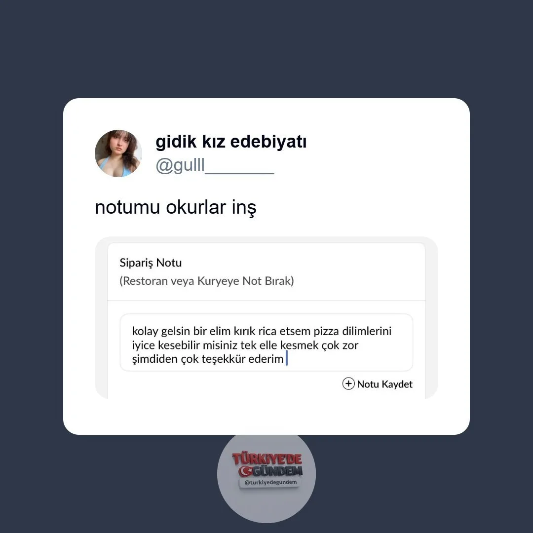 Pizza siparişine "Elim kırık, rica etsem dilimleri iyice kesebilir misiniz? Tek elle kesmek çok zor" notunu düşen bir genç, gelen siparişi paylaştı