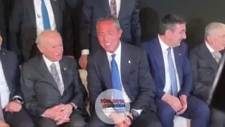 Rahmi Koç, Ali Koç, Devlet Bahçeli, Özgür Özel, Vice President Cevdet Yılmaz, and MHP's Celal Adan sat side by side in the protocol seating