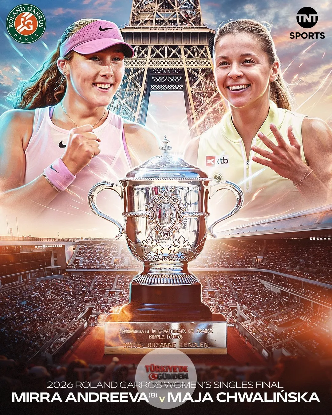 ROLAND GARROS'TA TARİHİ FİNAL: 8 numaralı seribaşı Mirra Andreeva ve elemelerden gelen Maja Chwalińska, ilk Grand Slam şampiyonlukları için karşı karşıya gelecek.
