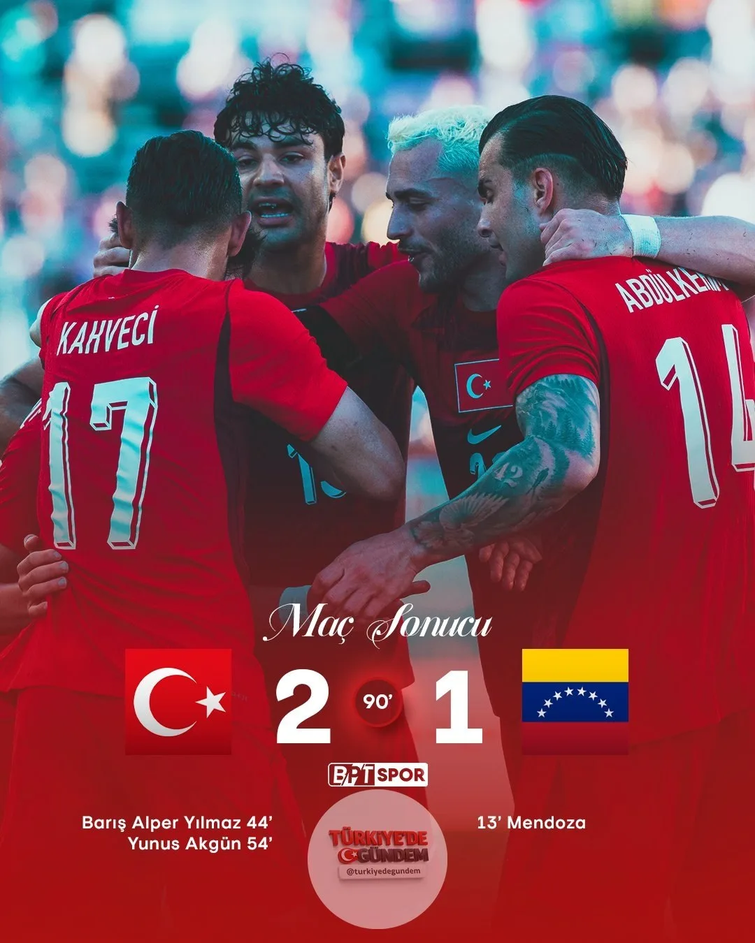 Bizim Çocuklar, Dünya Kupası öncesindeki son hazırlık maçında Venezuela'yı 2-1 mağlup etti.