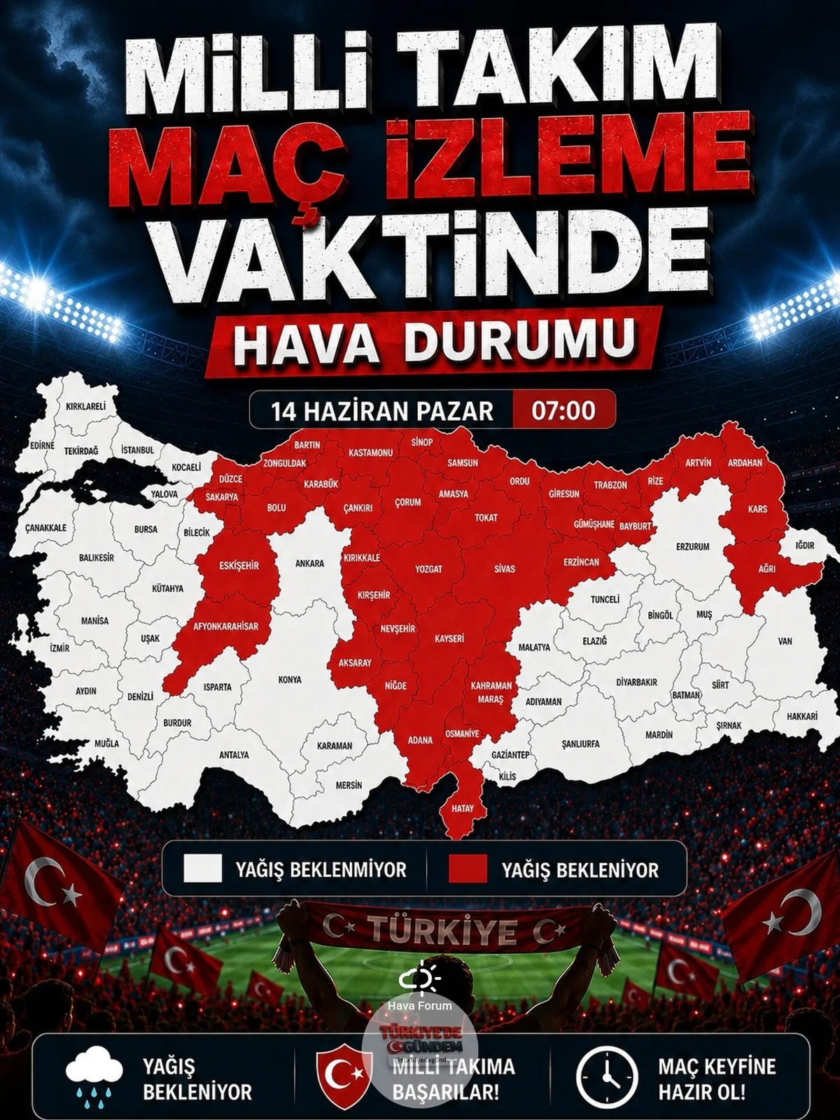 Pazar sabahı saat 07:00'de Türkiye-Avustralya maçını dışarıda mı izleyeceksiniz? İşte yağış tahmini.