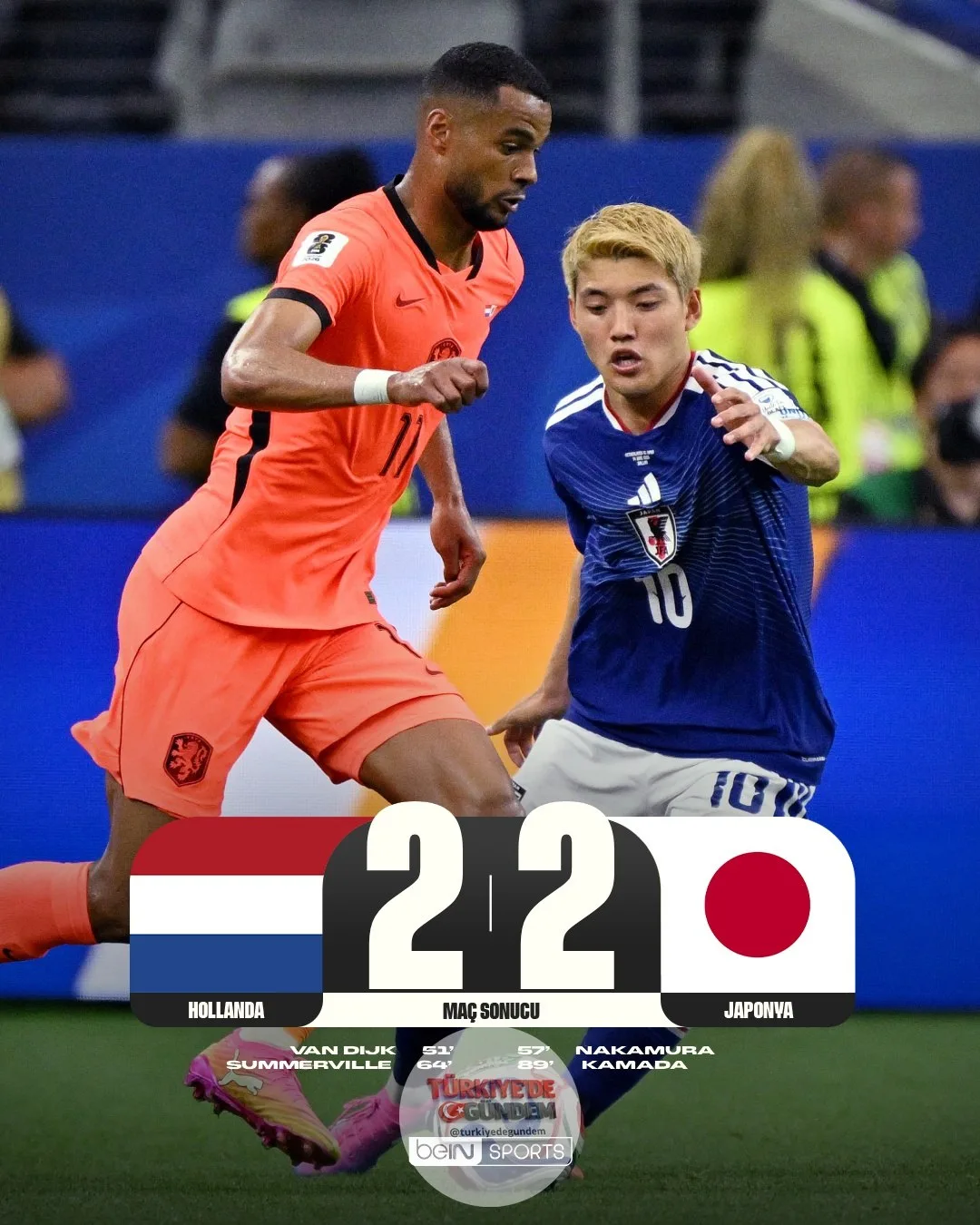Hızlı tempolu, keyifli ve gol düellosuna sahne olan maçta puanlar paylaşıldı! Hollanda 2-2 Japonya
