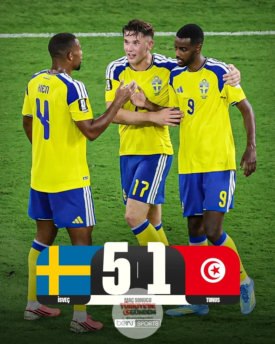 İsveç, ilk maçından ikna edici bir galibiyetle ayrılıyor! İsveç 5-1 Tunus