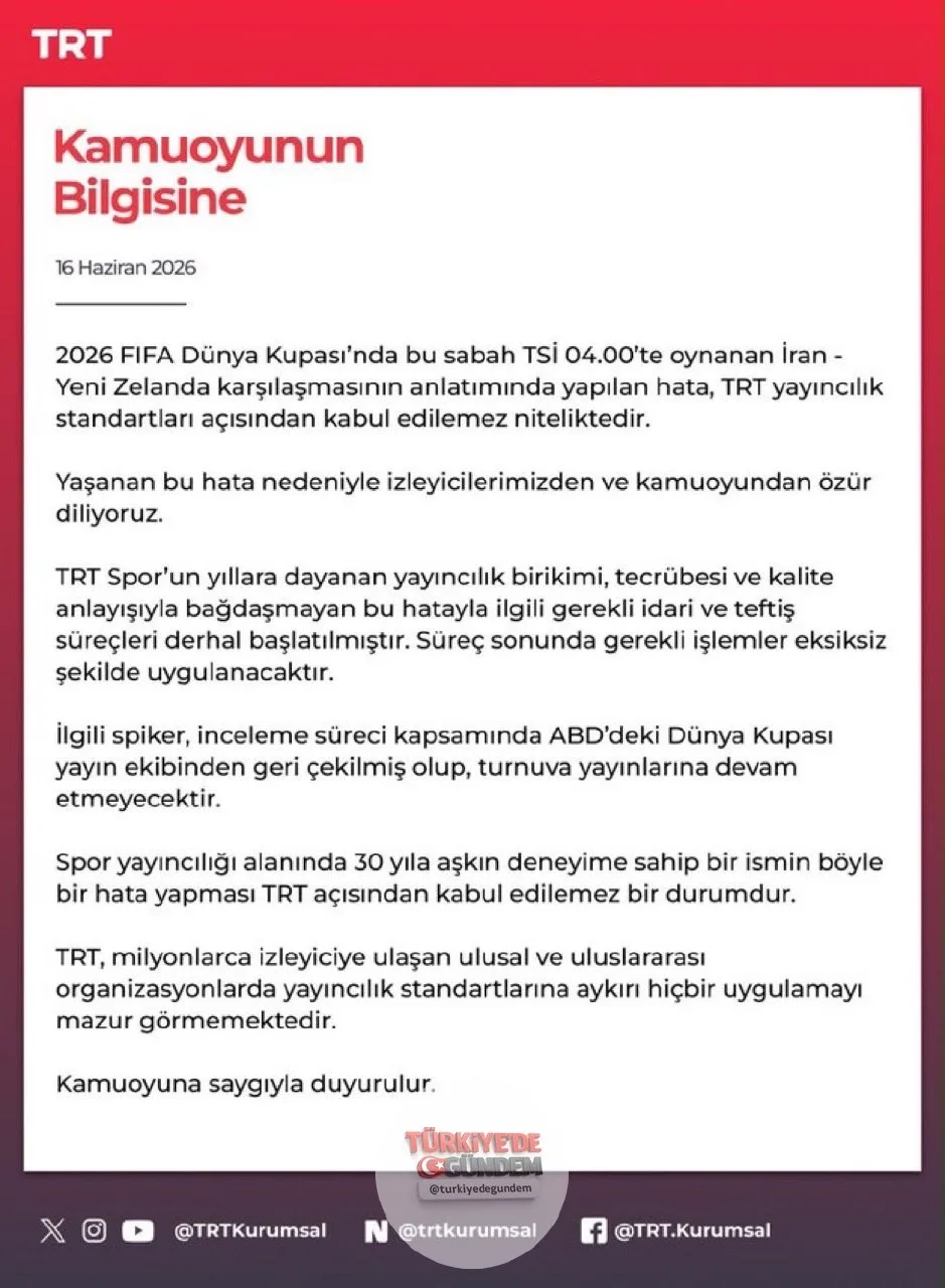 İran - Yeni Zelanda maçını anlatan TRT Spikeri görevden alındı