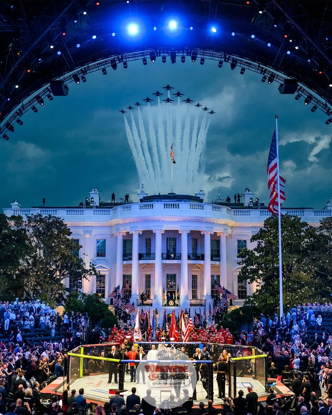 1-) 🏛️ FBI, Beyaz Saray'da düzenlenecek bir UFC etkinliğine keskin nişancılar ve bomba yüklü dronlarla saldırı planladığından şüphelenilen beş kişinin gözaltına alındığını duyurdu. Soruşturma dosyasına göre plan, dronlar aracılığıyla panik yaratarak