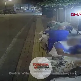 Muğla'nın Bodrum ilçesinde, bir restoranda yemek yiyen iki kişinin hesabı ödemeden kaçtığı iddia edildi. O anlar güvenlik kamerasına yansıdı.