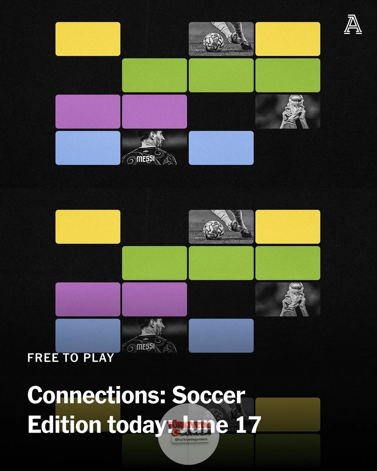 Trivia, kelime oyunları ve şaşırtmacalar; Connections: Soccer Edition, orijinal Connections ve spor versiyonuna benzer bir yapıda olsa da Dünya Kupası'nın tüm hızıyla devam ettiği bu günlerde odağını tamamen futbola çeviriyor. @will_jeanes tarafından
