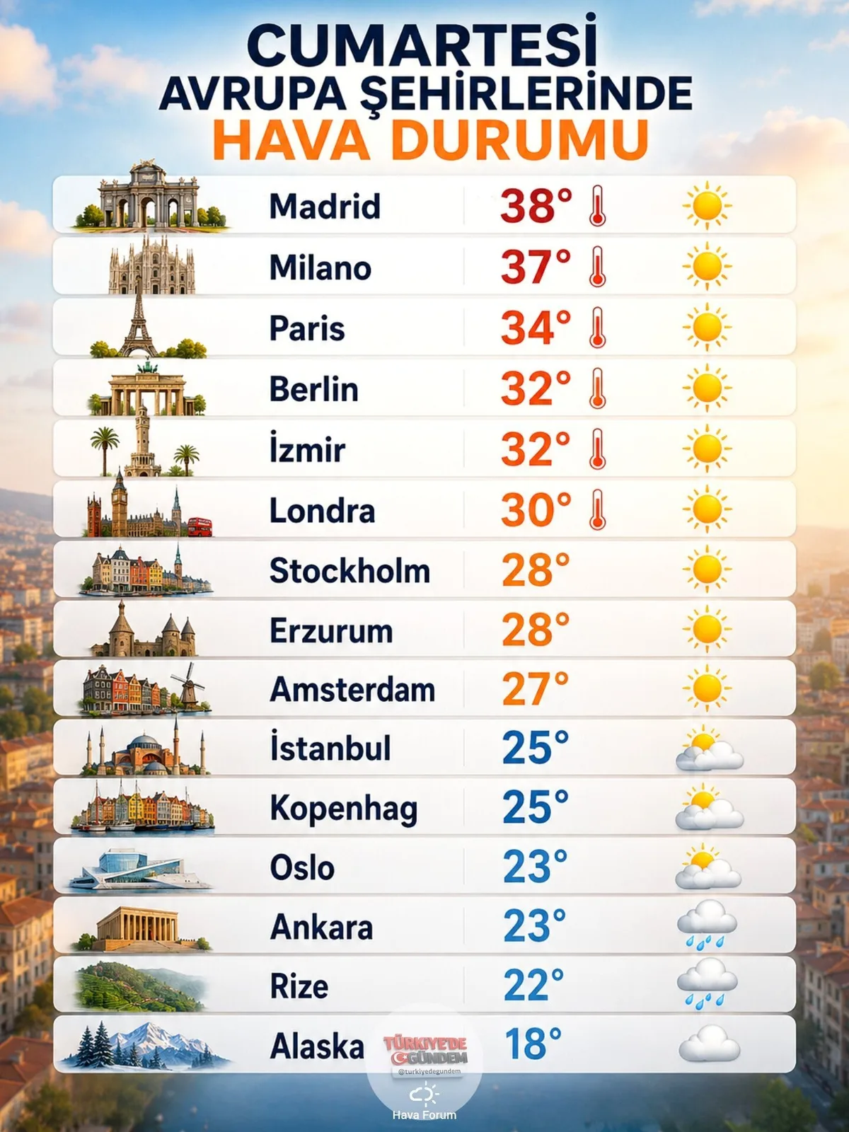 Cumartesi günü Avrupa şehirlerinde hava nasıl olacak?