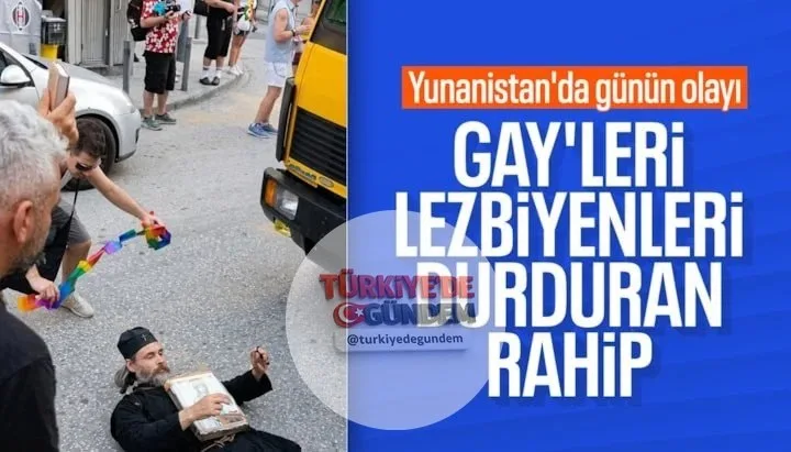 Yunanistan'da LGBT destekçileri tarafından gerçekleştirilen geçit töreninde bir rahip yola yatarak törenin devam etmesine engel olurken olay anına ilişkin görüntüler sosyal medyada gündem oldu
