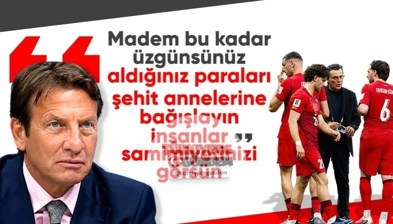 Dünya Kupası'na erken veda ederek hayal kırıklığı yaratan milli takıma ünlü futbol yorumcusu Kaya Çilingiroğlu'ndan çağrı geldi. Çilingiroğlu, "Madem bu kadar üzgünsünüz, aldığınız paraları bir havuzda toplayıp şehit annelerine verin" dedi.