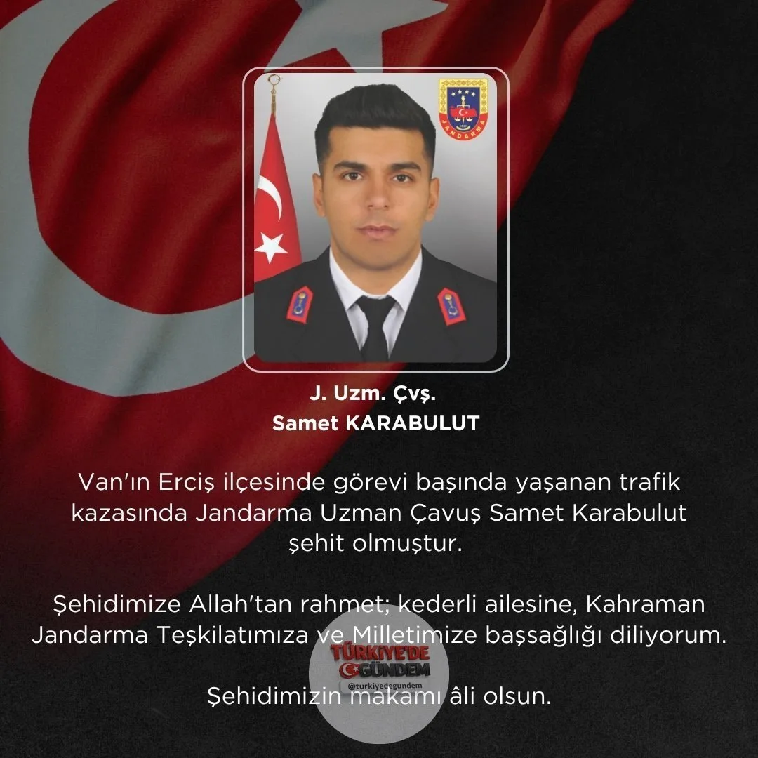 Van'da jandarma devriye aracı ile ticari aracın çarpışması sonucu Jandarma Uzman Çavuş Samet Karabulut şehit oldu.