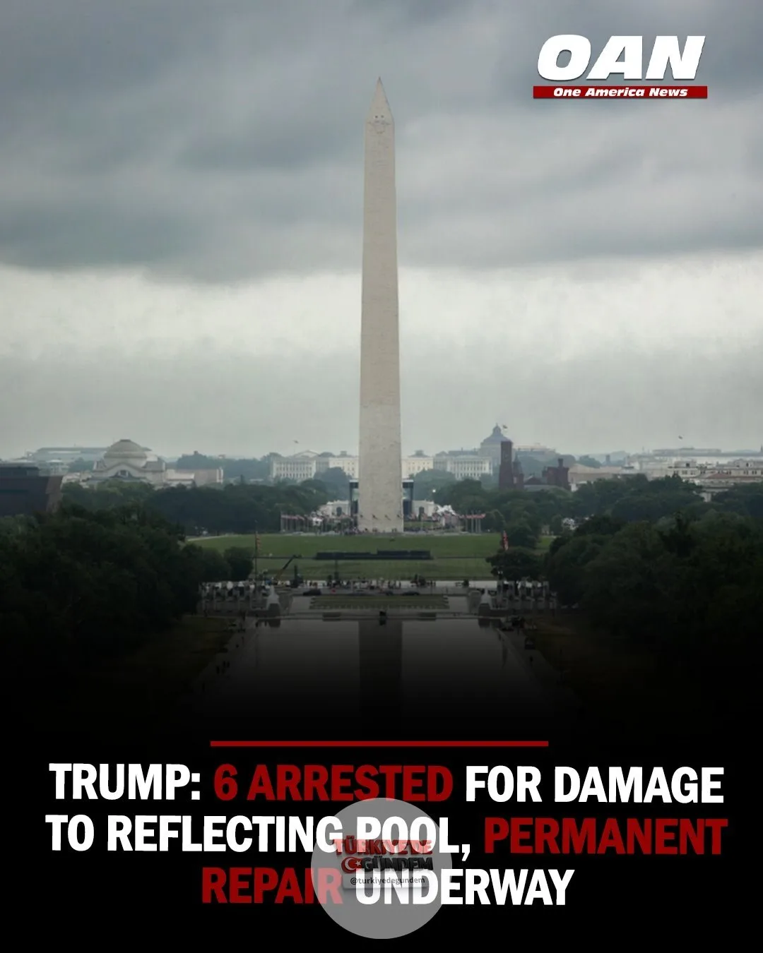 Başkan Trump, yansıma havuzuna verilen zarar nedeniyle altı kişinin tutuklandığını, yedi kişiye ise idari işlem yapıldığını duyurdu. Trump ayrıca, kalıcı onarım çalışmalarının yapılabilmesi için 4 Temmuz kutlamalarından hemen önce veya sonra havuzdak