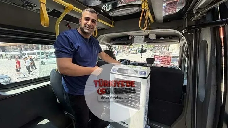 Diyarbakır'da bir dolmuş şoförü, dolmuşuna "sulu klima" sistemi kurdu