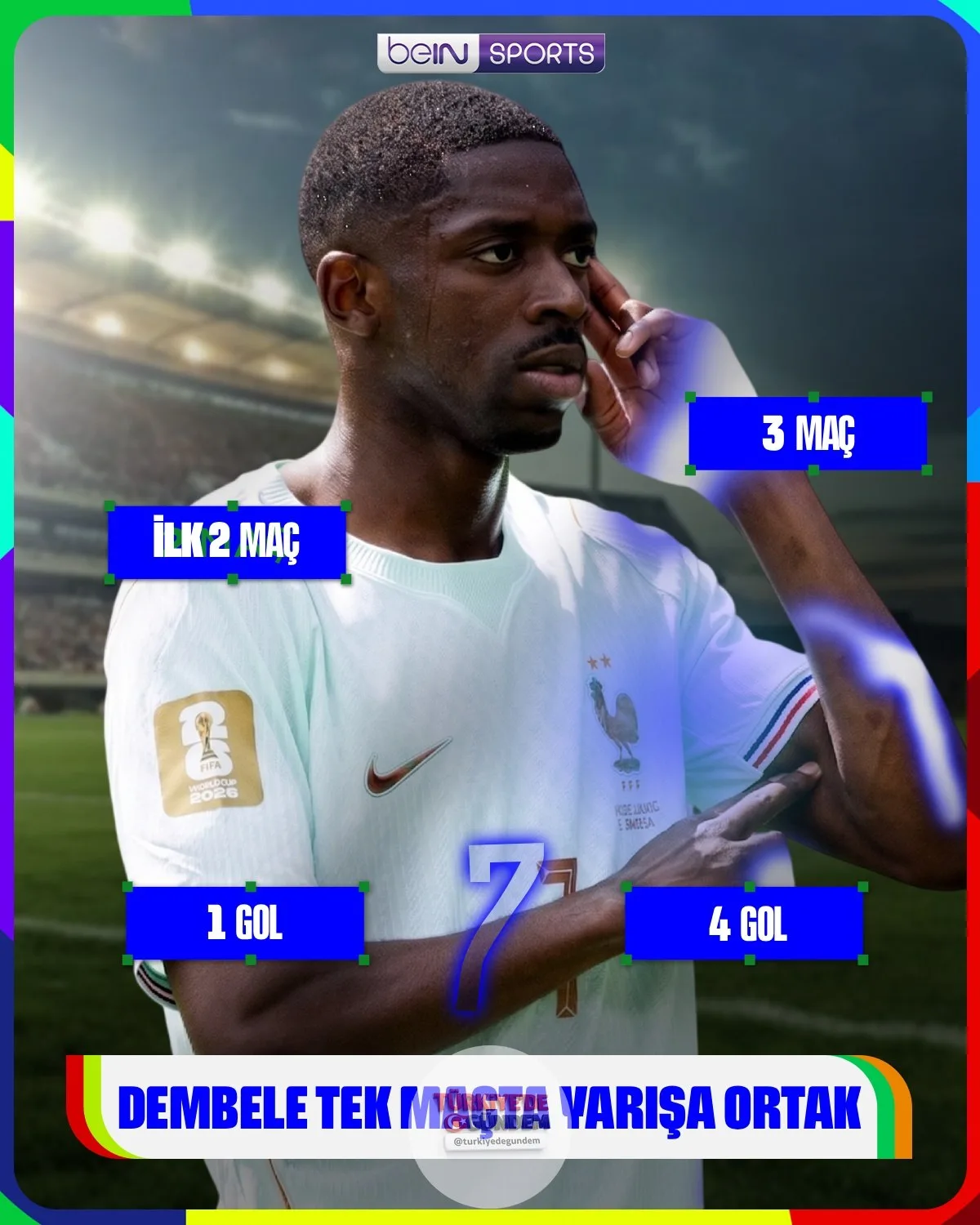 Tek bir maçtaki bireysel performansıyla gol krallığı yarışına ortak oldu... Norveç karşısında yaptığı hat-trick ile Ousmane Dembele, ilk iki maçtaki performansını herkese unutturdu!