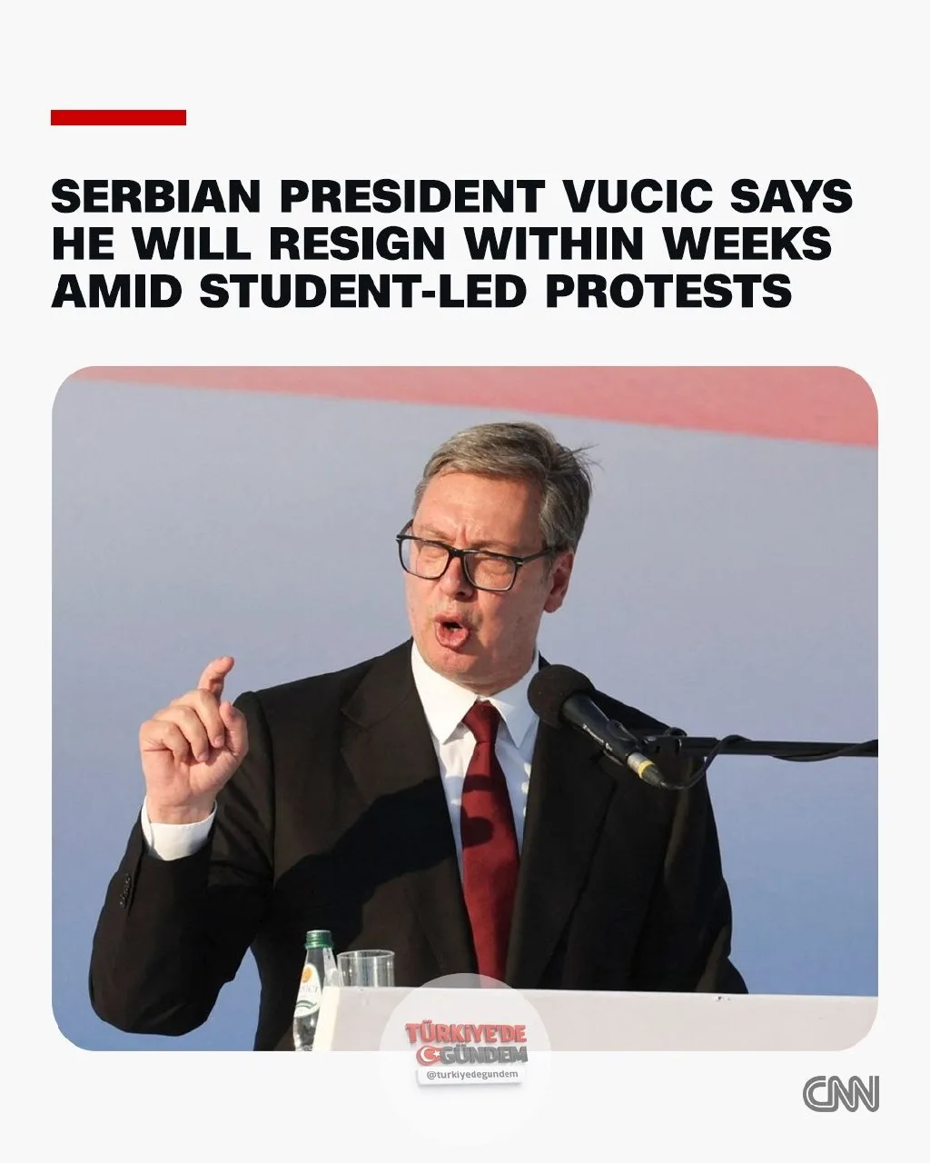 Sırbistan Cumhurbaşkanı Aleksandar Vucic, 18 aydır süren hükümet karşıtı protestoların ardından birkaç hafta içinde istifa edeceğini ve ülkede erken cumhurbaşkanlığı ve parlamento seçimlerine gidileceğini açıkladı.